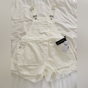 Blank NYC Origami Off White Denim Overalls Sz 27 Distressed